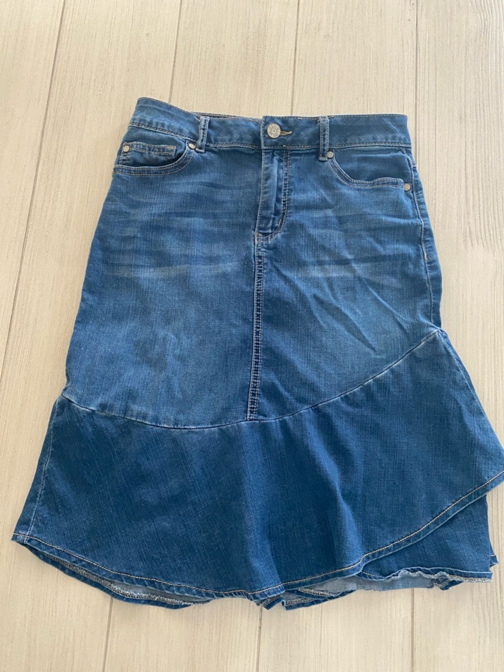 Cato Asymmetrical Denim Midi Skirt - Blue